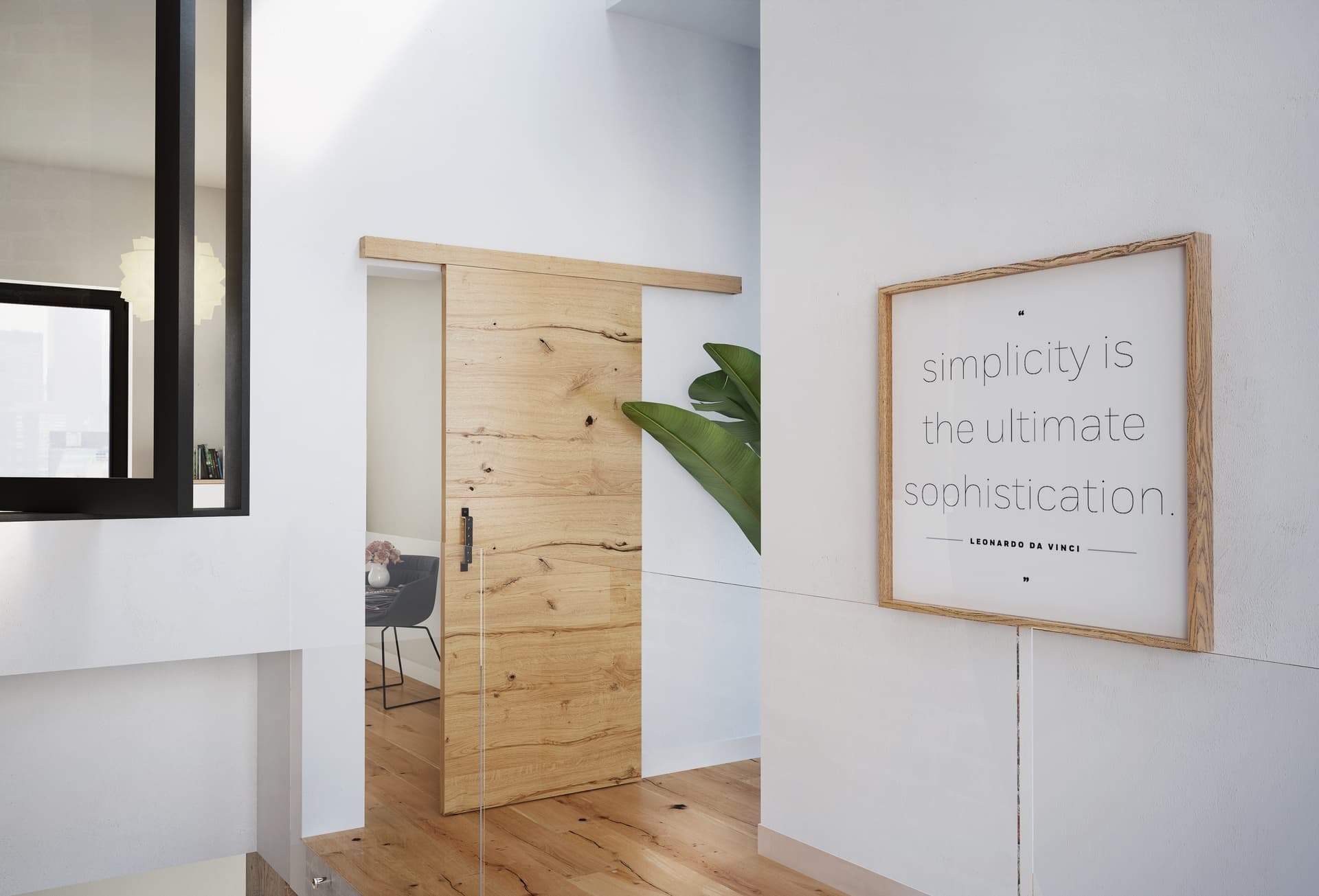 Porte coulissante en applique dans un intérieur moderne